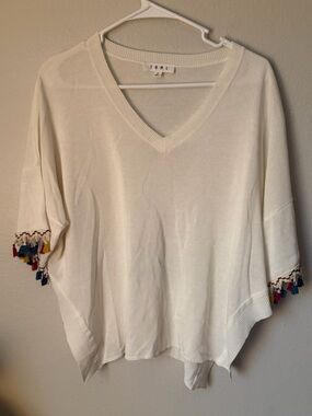 THML Ivory V-Neck Tassel Sleeve Linen-blend Knit Top women’s small boho